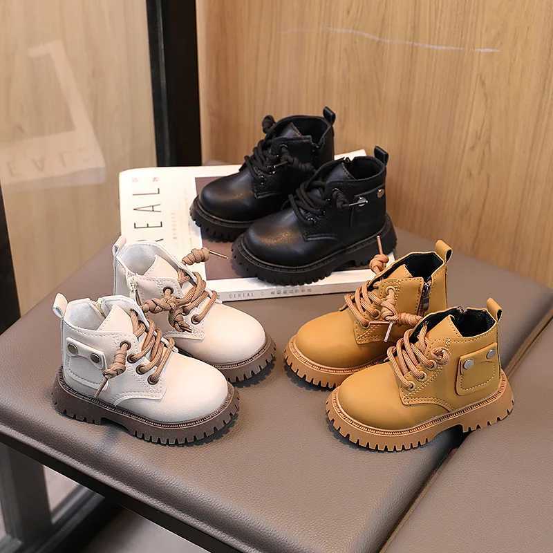 British sled childrens leather boots fashionable and breathable baby casual shoes boys and girls platform short boots anti slip childrens sports shoes