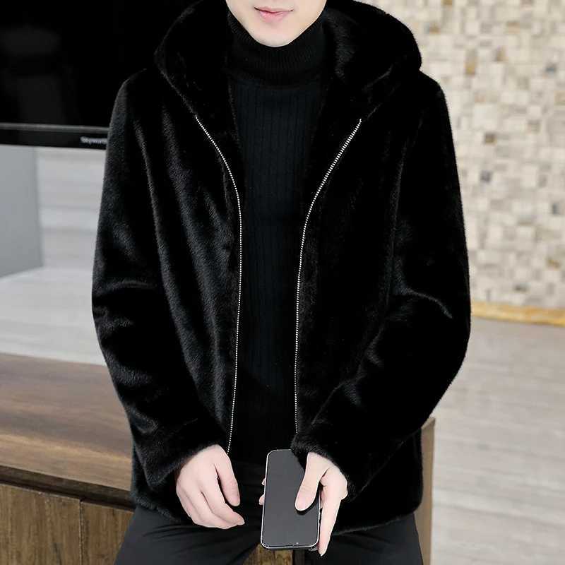High Quality 2024 Autumn Winter Mens Thicken Fur Fleece Jackets Casual Warm Plush Coat Outwear Black Color Zipper Windproof TopXJ241102