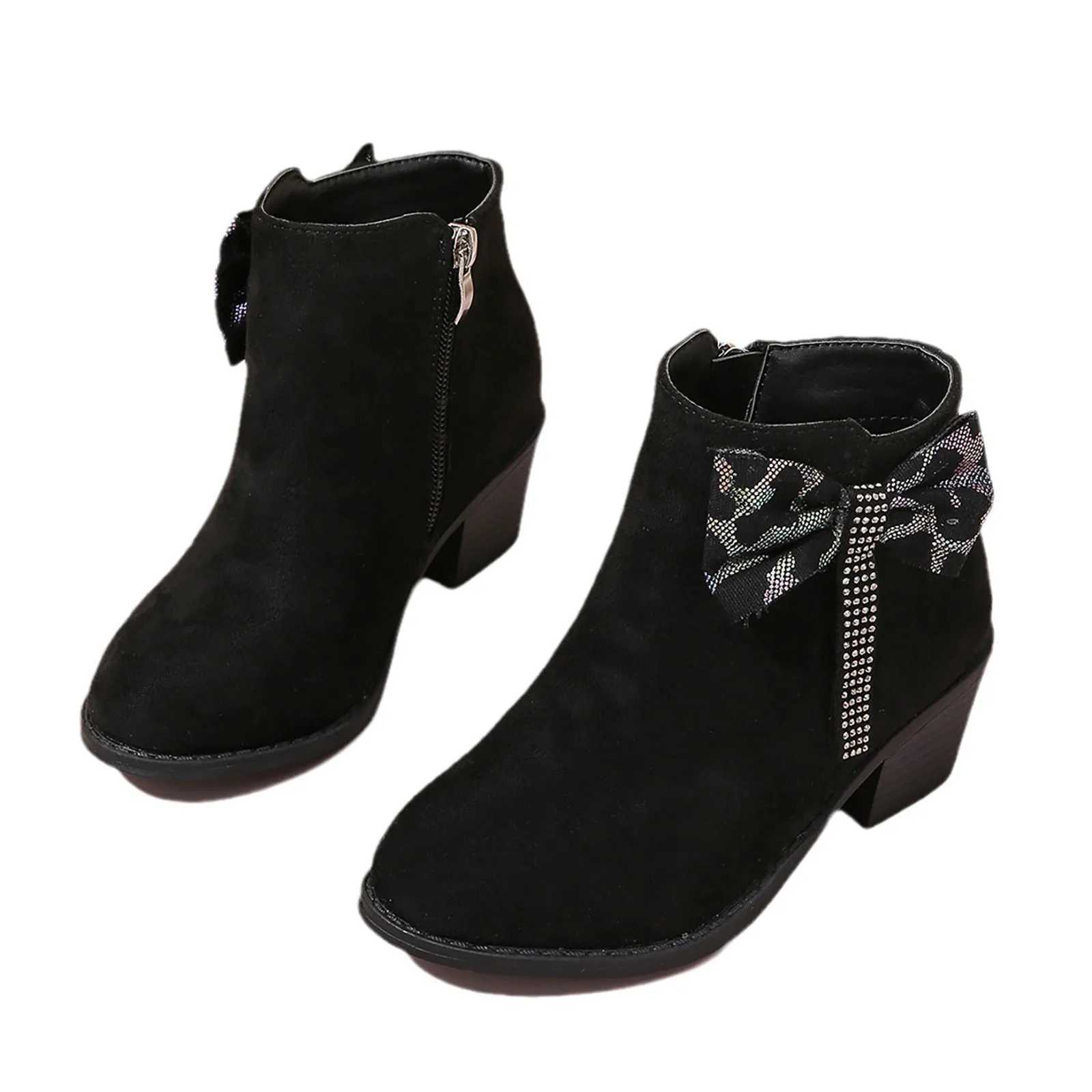 New Girls Short Boots Versatile Rhinestones Bow Fashion Anti slip Childrens Casual Low Boots Childrens Princess Boots Warm Shoes M241102