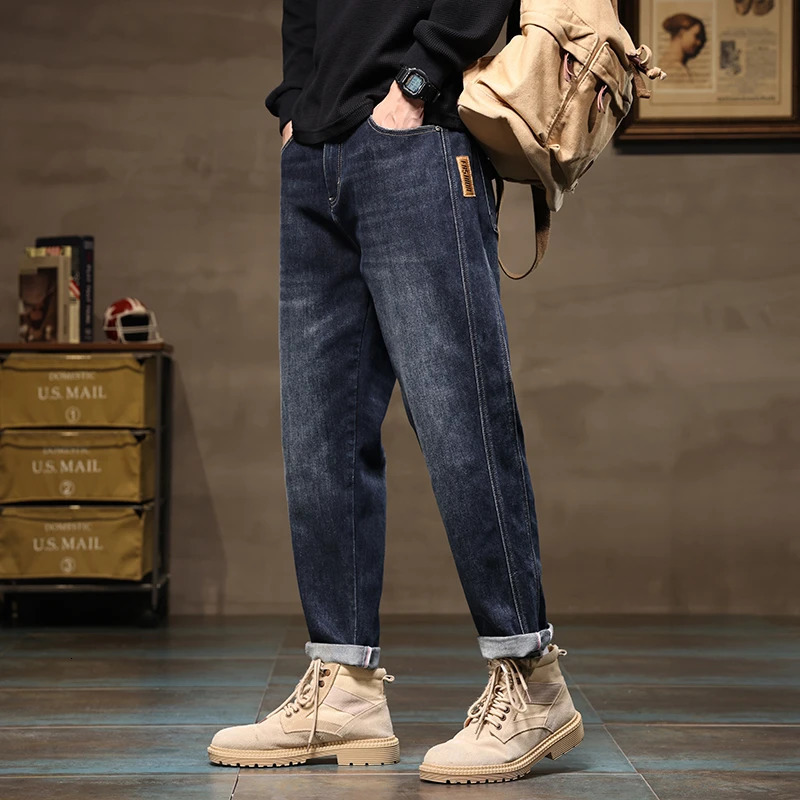 Men Blue Loose Tapered Trouser High Quality Wide Leg Harem Jeans Male Clothes Streetwear Leisure Baggy High Street Denim Pants 241024