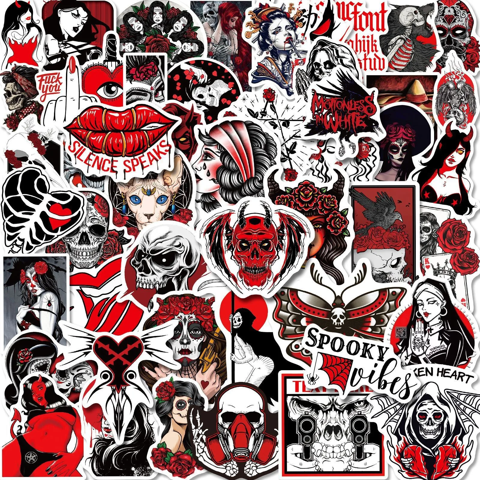 50Pcs Horror Skull Gothic Stickers Aesthetic Decals Phone Laptop 2025 Helmet Guitar Motorcycle Graffiti Cool new Sticker Toys Decor