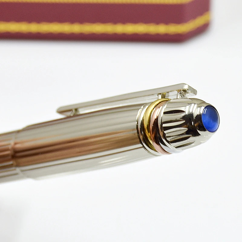 High Quality Ct Metal Rollerball Pen Silver Stripe Stationery Office School Supplies Writing Smooth Gel Pens With Blue Gem Top 240325