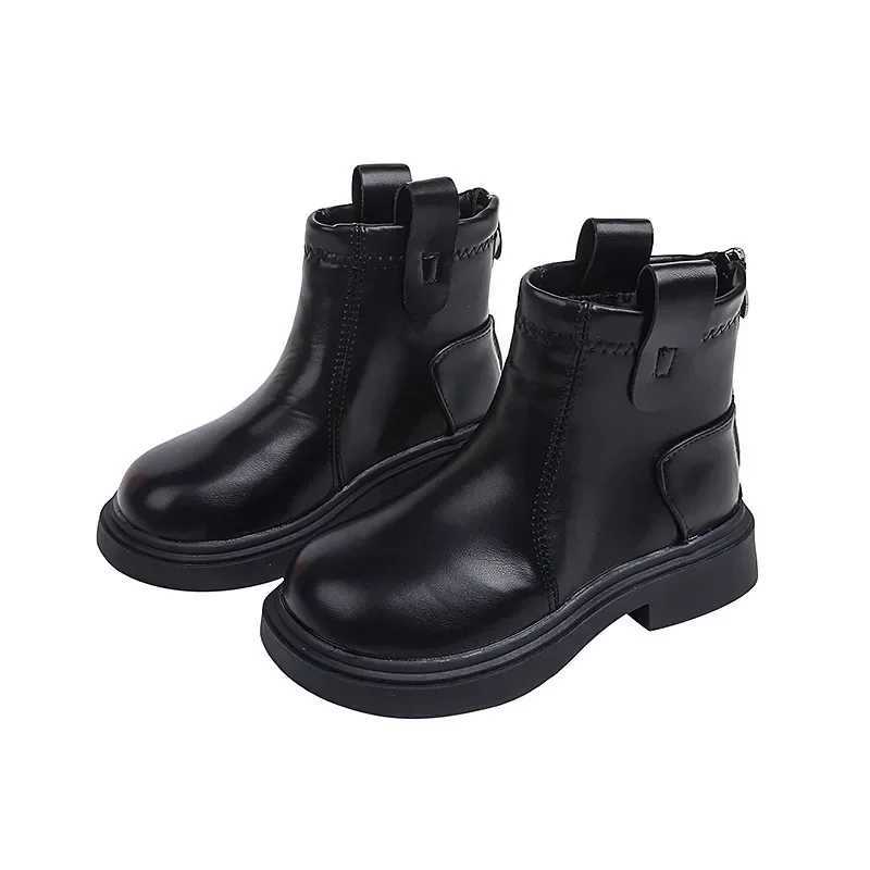 New Childrens Autumn School Black Boots Girls Round Toes Versatile Childrens Fashion Shoulder Ankle Boots Thick Bottom Simple M241102