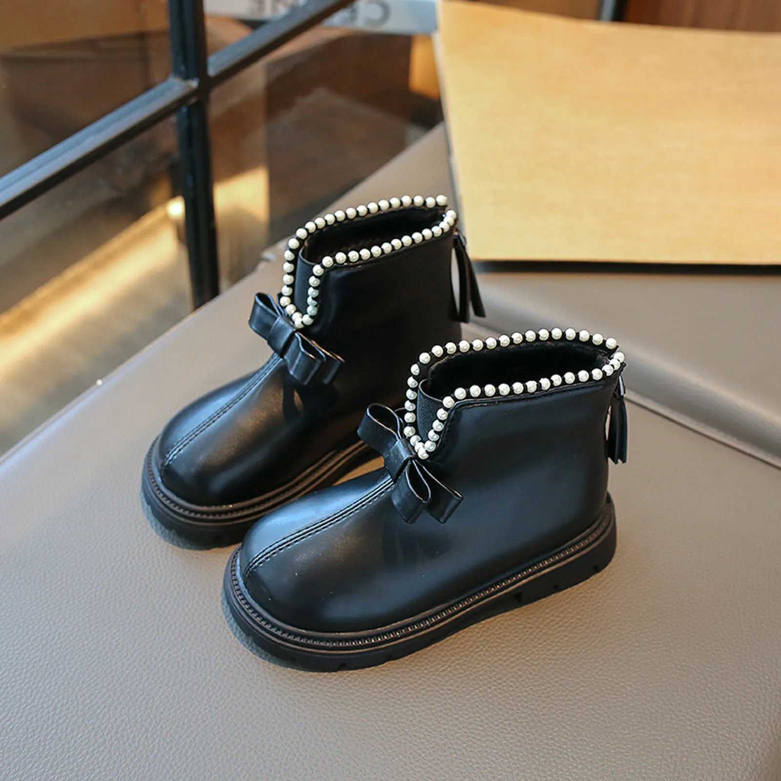 Low top bow childrens princess boots black brown girls leather shoes childrens Pret leather princess shoes beautiful and fashionable childrens boots M