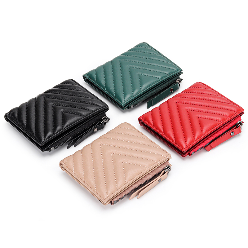 Leather Short Wallets Women's Sheepskin Ultra-thin Wallet Vertical Multi Clip Small Women Coins Purse Slimwallet Card Wallet