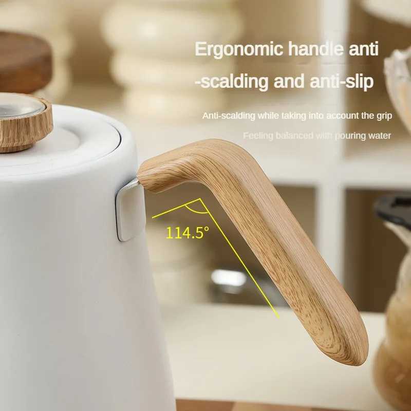 Wood chip electric gooseneck kettle handmade brewing coffee pot intelligent tea pot with thermometer 1000w fast heating kettle 110v/220v Y241102