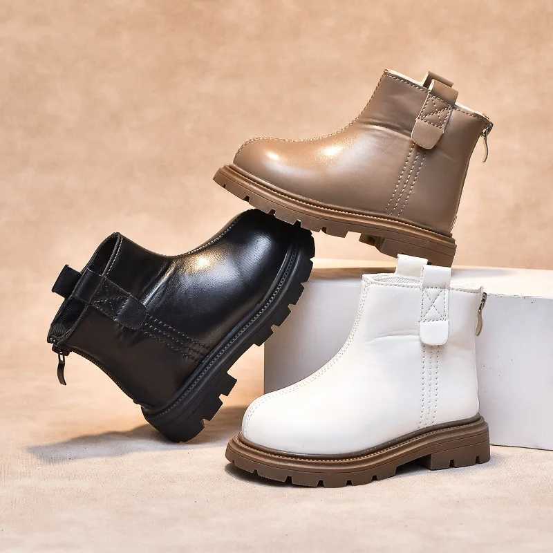 Childrens Short Boots British Sled Boys and Girls Ankle Boots Solid Color Edition Autumn New Childrens Leather Boots Fashion Classic M241102