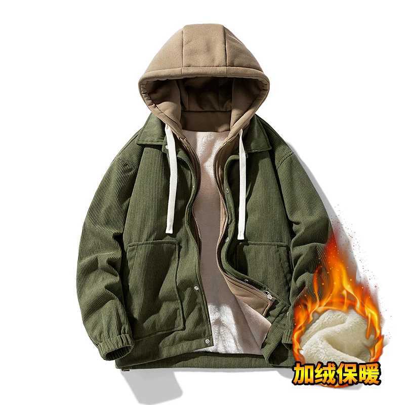Fe two hooked jacket mens fall/winter fashion casual cargo jacket mens hooked corduroy top with thick thermal jacket W241102