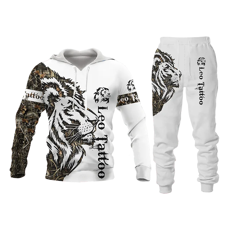 Women 2 Piece Sets Spring Autumn New Y2K 3D Animal Printed Hooded 2025 Sweatshirt+Long Pants Oversized new Hoodies Couple Female Clothing