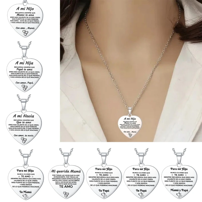 Classic Heart Shaped 2025 Necklace Inspirational Pendant Necklace new with Text Personalized Jewelry Gift for Daughter, Family Dropship