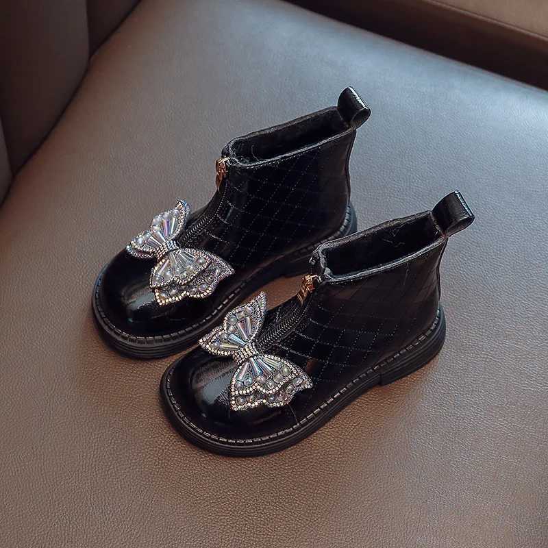 Cute Princess Boots Fashion Childrens Shoes Version Soft Bow Rhinestone Cute Childrens Casual Girls Short Boots Chelsea Boots M241102