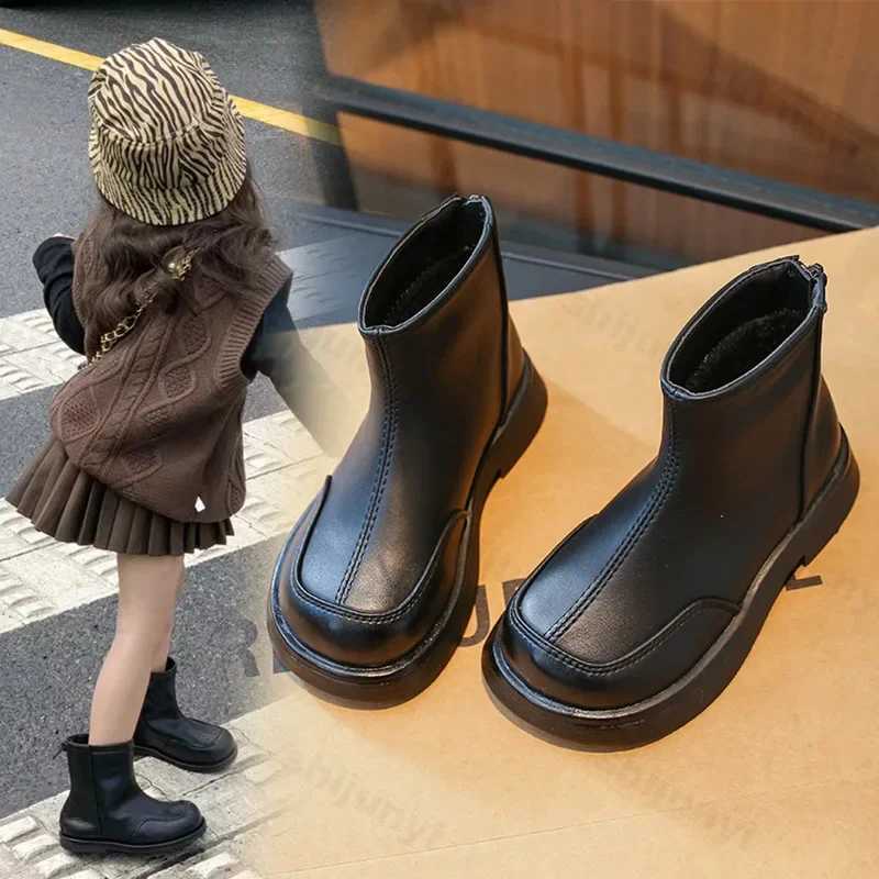 Childrens shoes fashionable short boots simple girls single boots soft soled leather boots anti slip winter casual shoes M241102