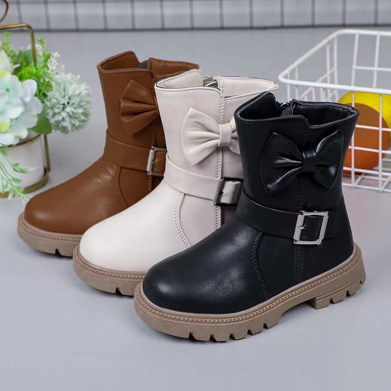 Girls Boots Bow Kids Fashion Buckle Cool Solid Color Toddler Girls Shoes Children Casual Boots Versatile Spring New Simple M241102