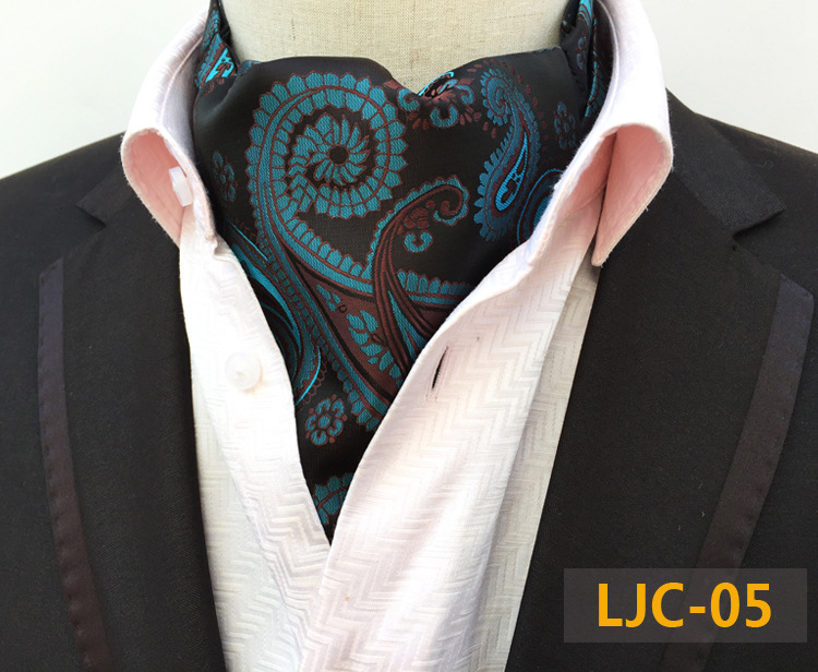 Ricnais Quality Men Ascot Neck tie Vintage Paisley Floral Jacquard Silk Necktie Cravat Tie Scrunch Self British style Gentleman