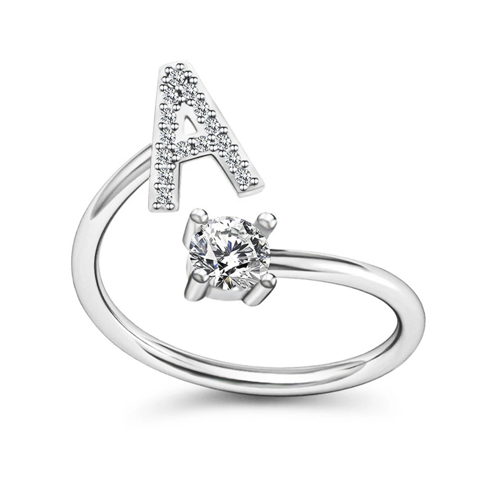 A-Z Letter 2025 Adjustable Opening Rings For Women Alphabet Name Initials Ring new Crystal Rings Bridesmaid Wedding Gift