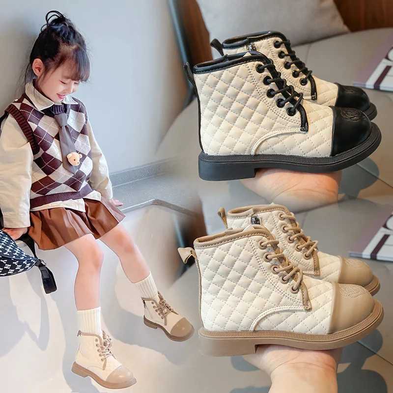 Girls autumn boots with sewn patches black beige childrens short boots fashionable zipper soft Pu leather elegant childrens shoes 26-36 M241102