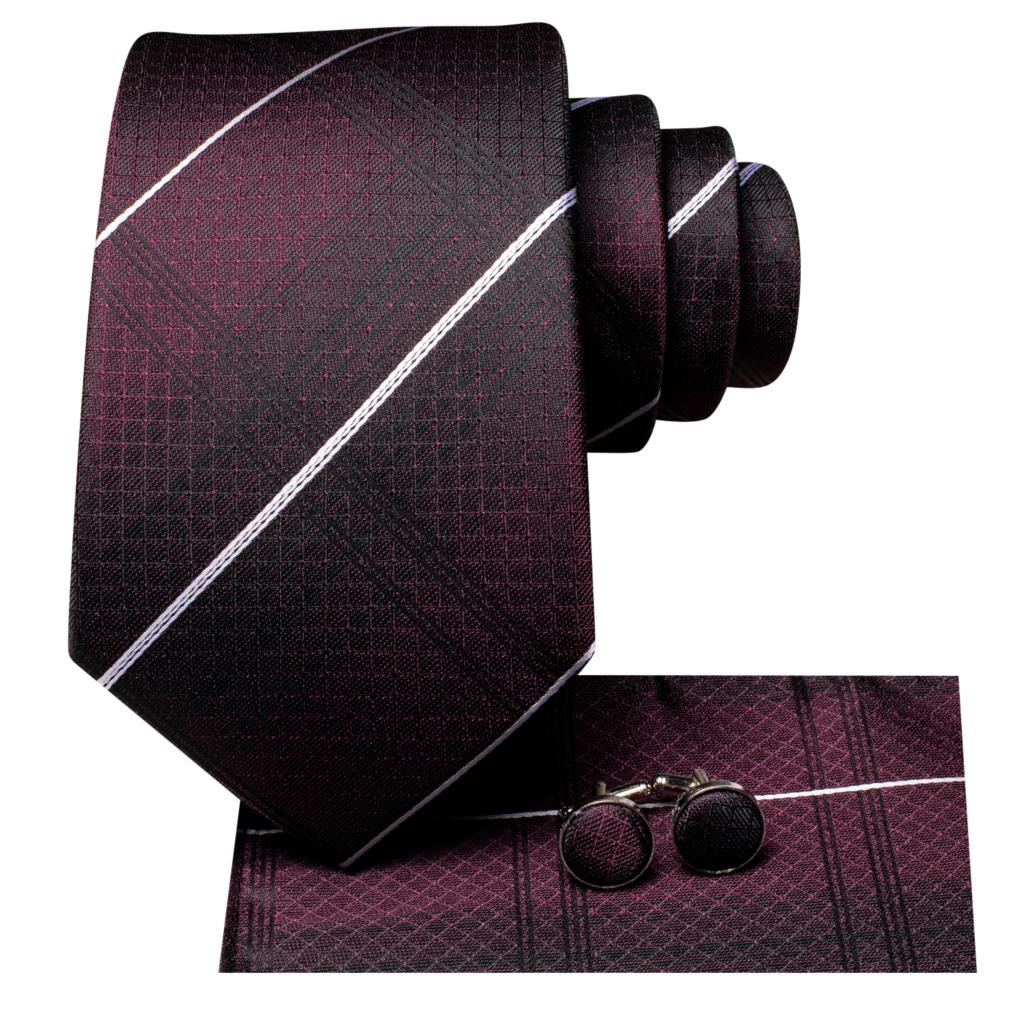 Hi-Tie Dark Red Striped 8.5 cm Tie Men Gravatas Classic 2023 Newest Design Silk Necktie Shirt Accessorie Mans Office Set Hanky
