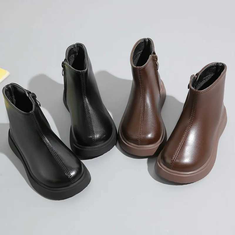 Childrens autumn boots fashionable round toe PU leather childrens single boots shoulder Versatile Spring girls ankle boots thick sole M241102