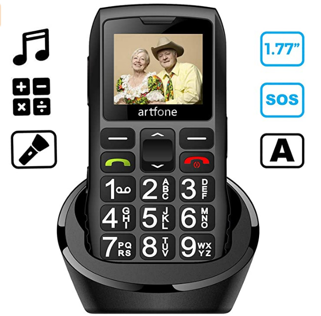Artfone C1+ Bar Senior Mobile Phone With Free Charging Dock Big Rubber Keypad For Elderly Dual Sim One Key SOS FM 1400mAh Cell