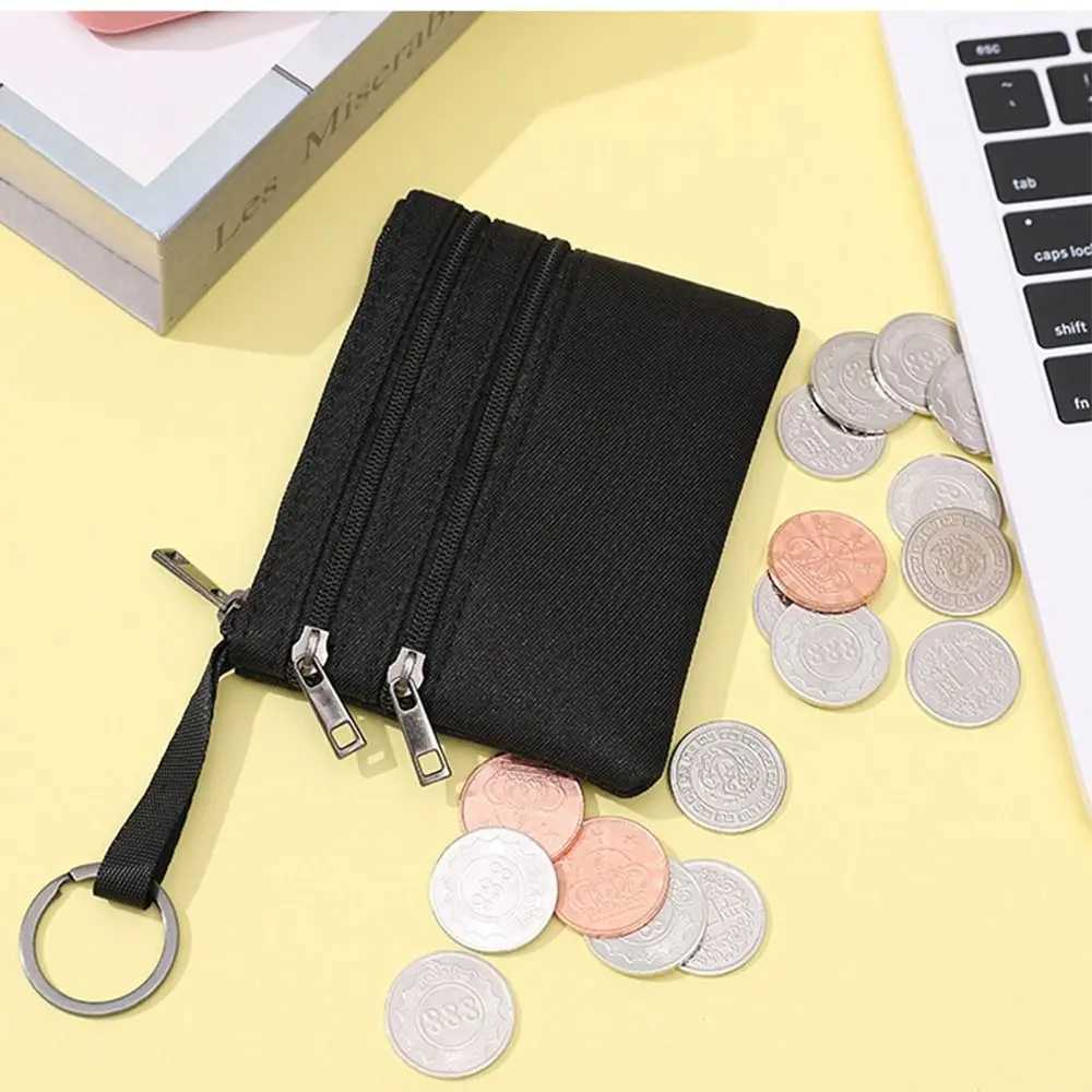 Korean Style Ox Cloth Coin Purse Double Zipper Canvas Small Item Bag Coin Purse Wallet Card Storage Bag WomenXJ241111