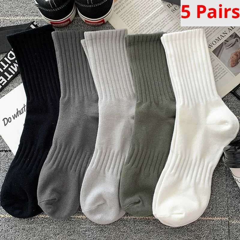 5 Pairs Mens High Rubber Band Waist Couple Mid Tube Sports Solid Spring/Summer Basketball Four Seasons LX241102