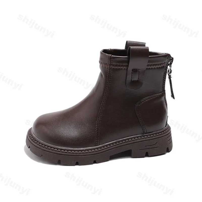 Leather childrens shoes for boys and girls solid color boots fashionable soft baby boots comfortable non slip childrens casual ankle boots M241102