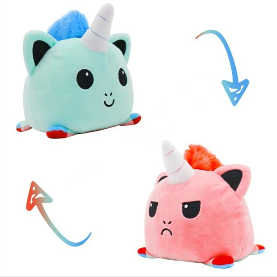 Reversible Plush new Flip Toys Animal Cat Dog Unicorn Panda Double-sided Angry Reversible Happy 2025 Doll Shine Soft Cute Children Gifts