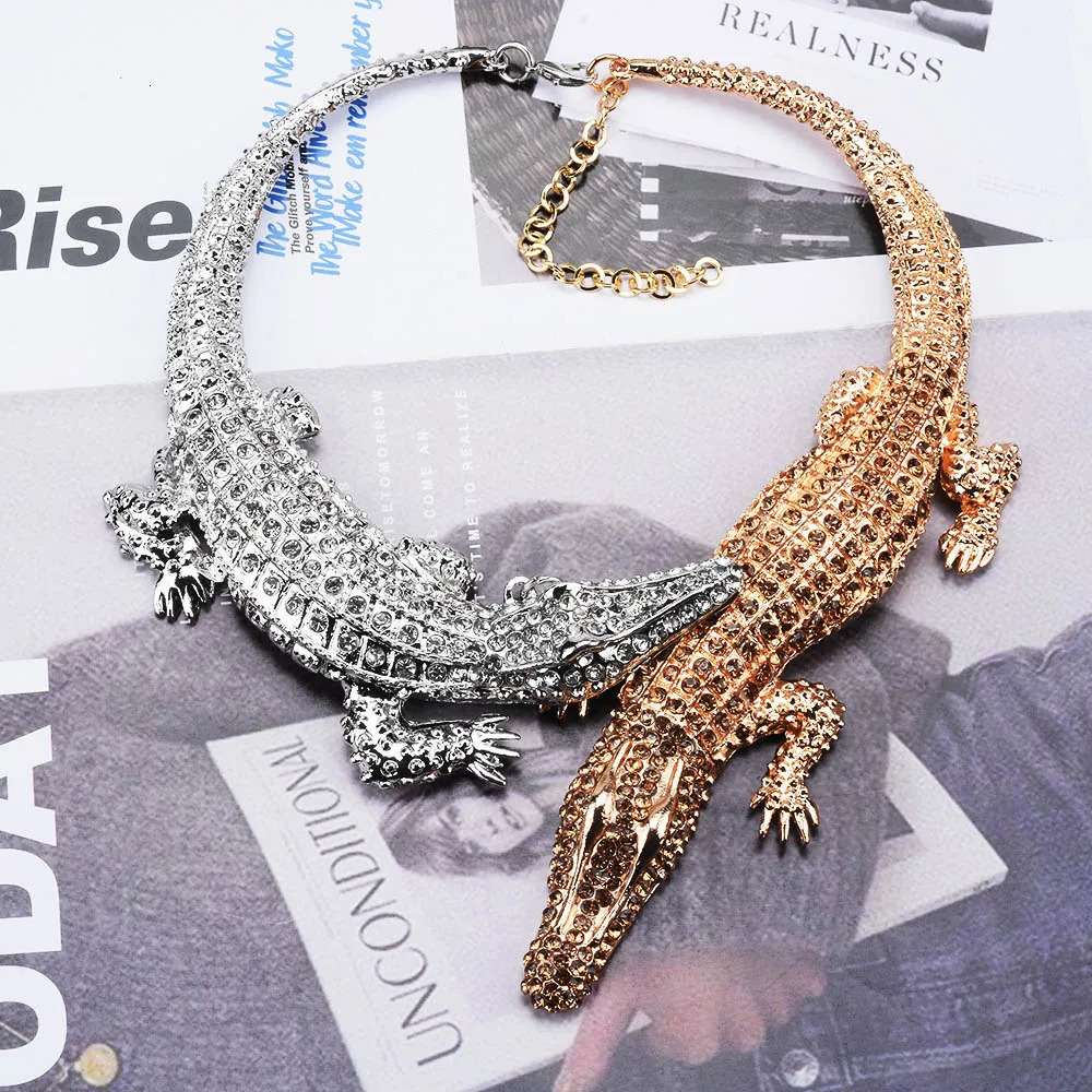 ZA Fashion Inlay Crystal Rhinestone Necklace Women Heavy Metal Punk Statement Large Choker Necklace Jewelry 240315