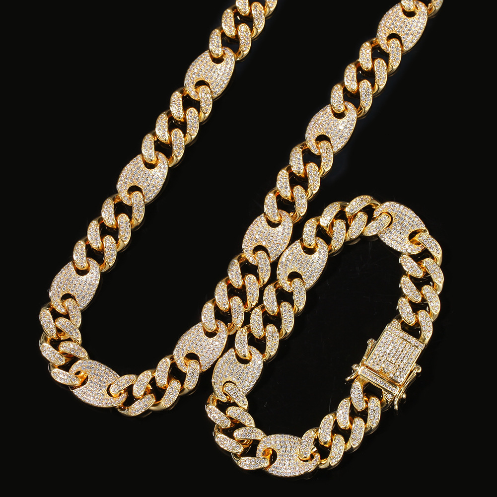 Hip Hop 18k Gold 2 Tone Coffee Bean Chain Necklace Choker For Men Top Quality Punk Rock Grunge Diamonds Rapper Personalized Mens Cuban Link Chains Mia