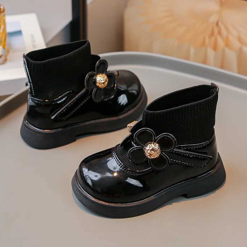 Zapatos Ni a Plush Childrens Princess Boots Autumn New Warm Leather Boots Bow Ankle Boots Fashion Boots Thick Childrens Shoes Plant Man M241102