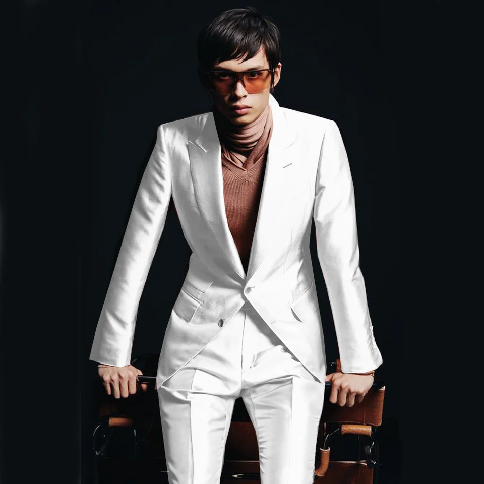 Mens Satin Suit Two Piece Single Breasted Wedding Stage Fit Double Suits Suite for Man Complete Jackets Dress Up 241024
