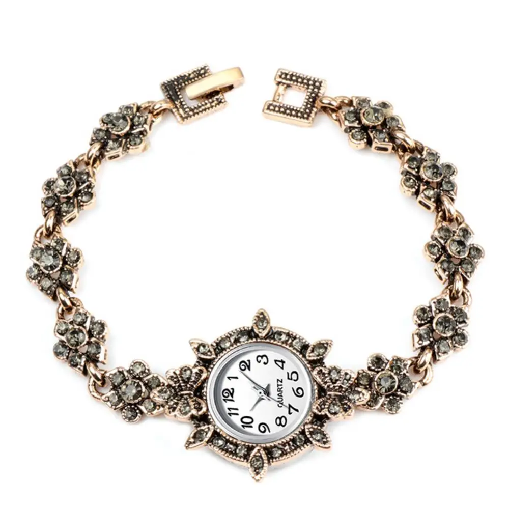 Vintage Women new Rhinestone Flower Charm Round Dial Analog Quartz 2025 Bracelet Watch