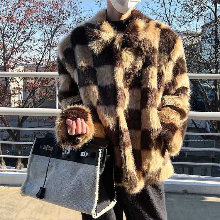 2023 Winter and Autumn New Style Product Faux Fur Mens Coat Thicken Jacket Contrast Colors Plus Sizes Faux Fur Coats V104XJ241102