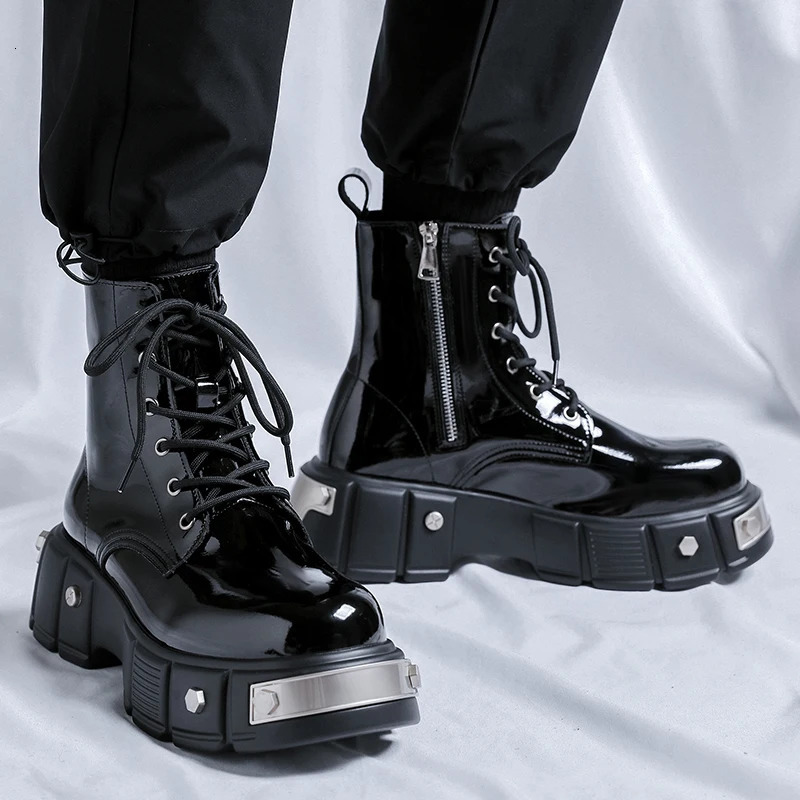 Autumn mens platform boots casual business leather ankle boots mens thick soled flat sports shoes British party dress shoes 241031
