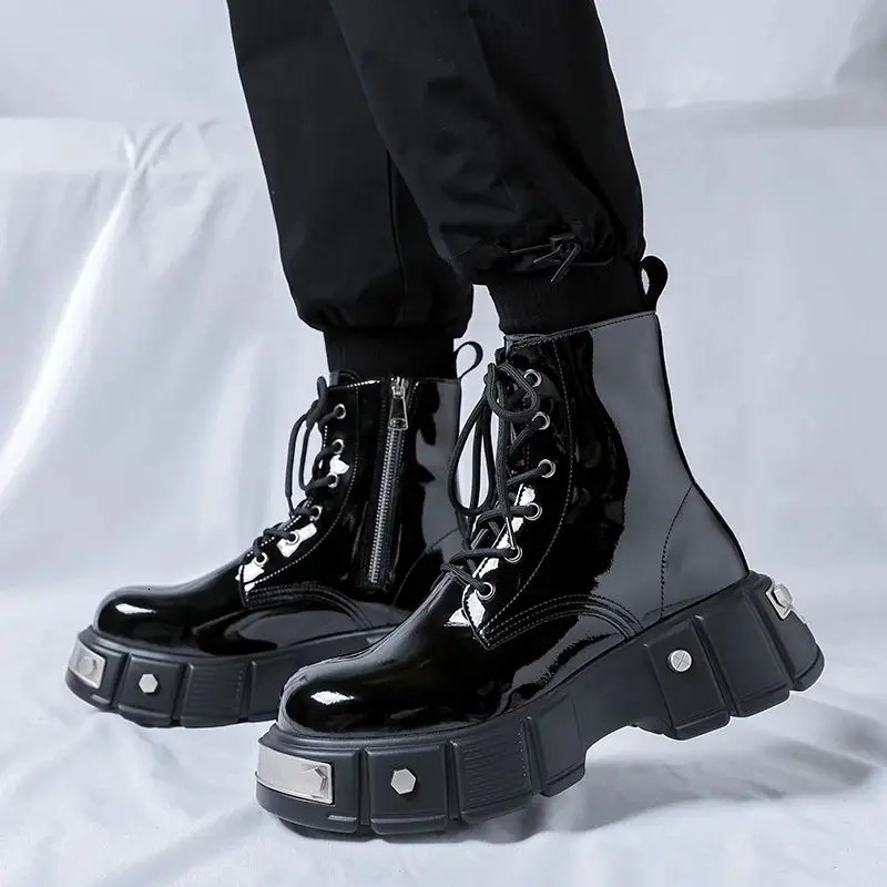 Autumn mens platform boots casual business leather ankle boots mens thick soled flat sports shoes British party dress shoes 241031