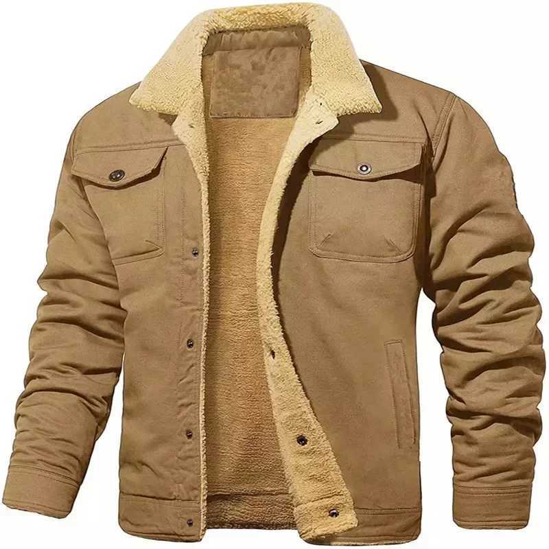 Mens collar embroidered thick jacket warm bomber winter mens cargo jacket high-quality mens plush thick wool jacket W241102