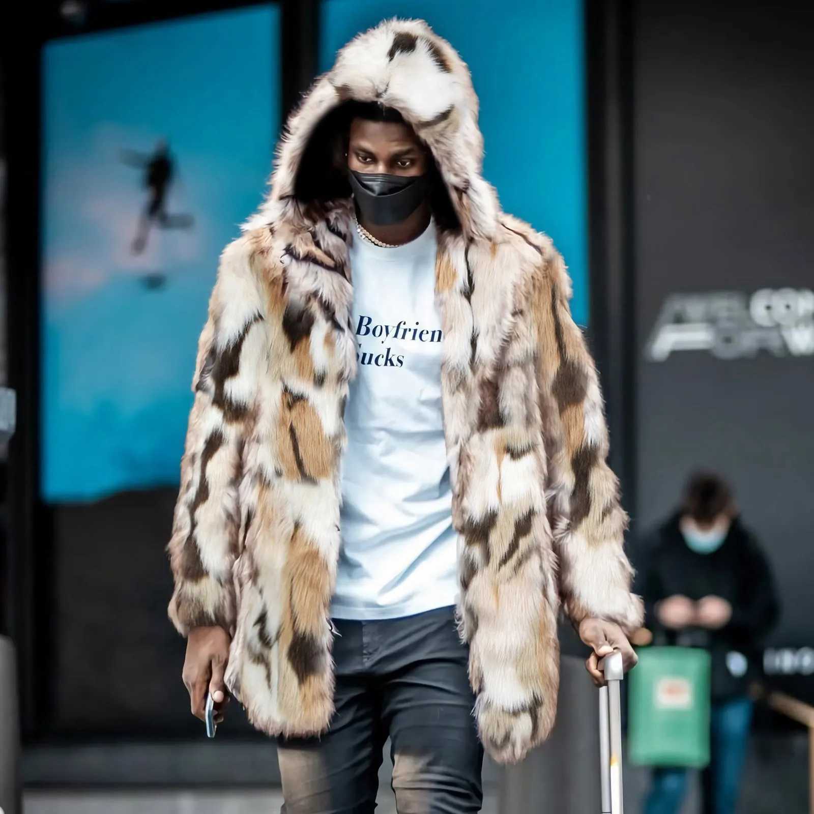 Winter Men Faux Fur Leopard Pattern Coat Jacket Male Fashion Loose Warm Coat Male Streetwear Thicken Outwear Oversize JacketXJ241102