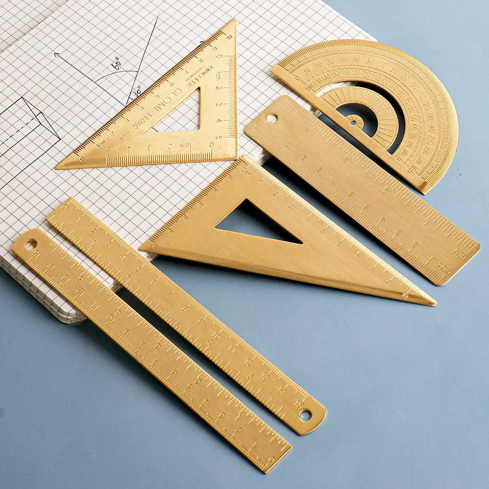 Vintage Brass Straight Ruler for Students Metal Triangle new 2025 Ruler Protractor Measuring Tool Creative Stationery School Supplies