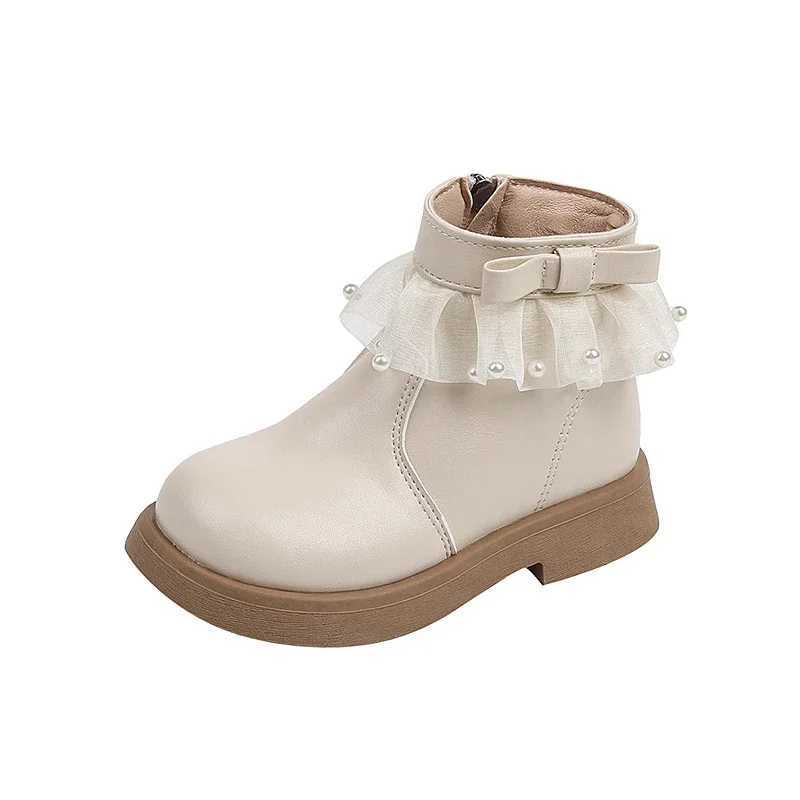Girl Cute Bow Toenail Version Princess Fashion Boots Thick Bottom Leather Boots Childrens Walkway Leather Boots M241102