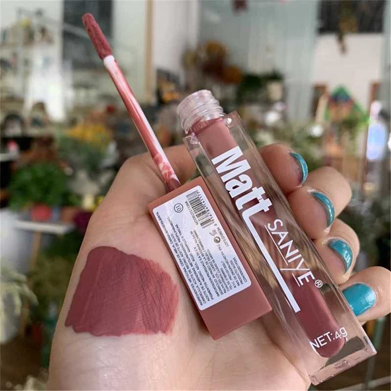Matte nude lip color Brown nude pigment Dark red durable velvet liquid lipstick Womens makeup waterproof lipstick W241101