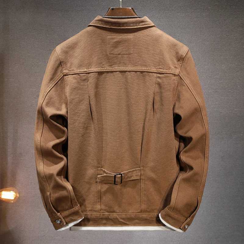 New canvas jacket retro fashion simple version LTI pocket long Slved lapel workwear denim jacket W241102