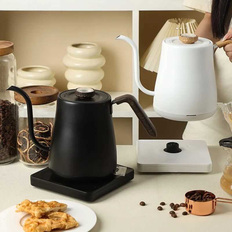 Wood chip electric gooseneck kettle handmade brewing coffee pot intelligent tea pot with thermometer 1000w fast heating kettle 110v/220v Y241102