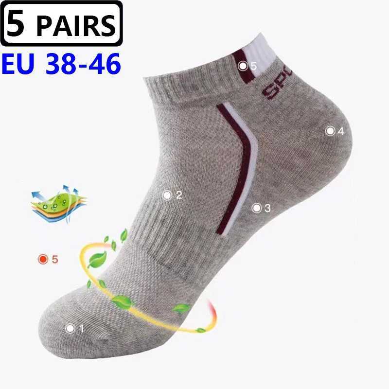 5 Pairs Men Ankle Large Big Size4546 Breathable Cotton Sports Plus Mesh Casual Athletic Summer Thin Cut Short Sock LX241102