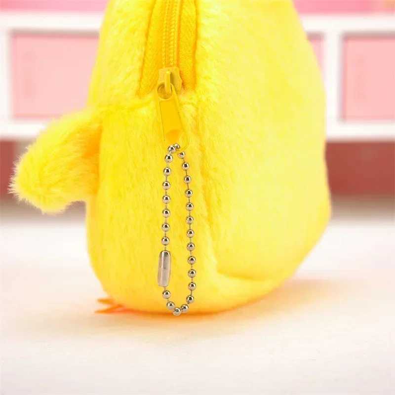 1pc 12cm Kaii Carto Cute Yellow Chick Children Animals Plush Coin Purse Keychain Headphe Wallet Card Bag Pocket PendantXJ241111
