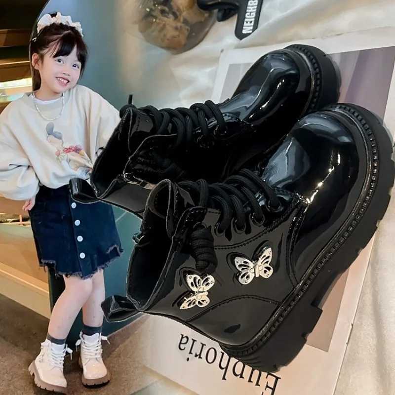 Childrens leather boots girls fashion autumn and winter new item casual and comfortable short boots childrens version non slip cotton boots M241102