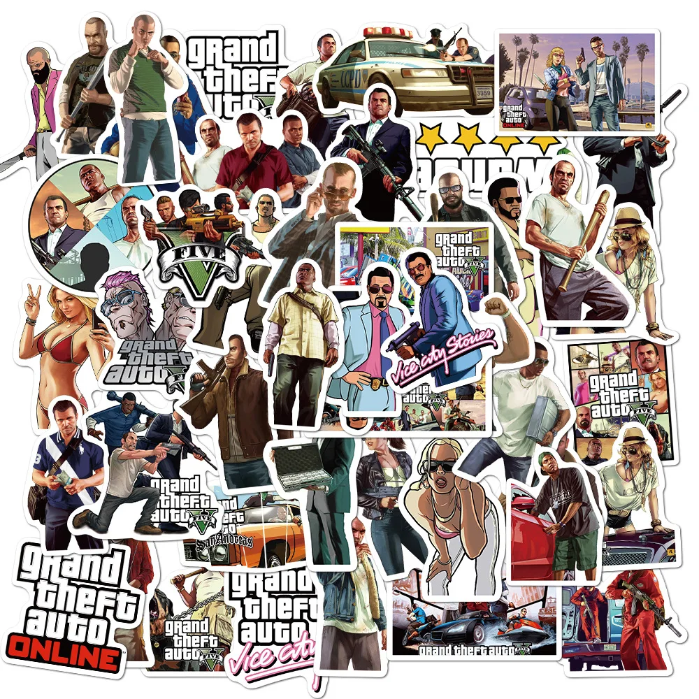 new 50Pcs Game GTA Stickers 2025 for Laptop Skateboard Guitar Phone Lage Car Vinyl DIY Decals Cool Waterproof Sticker Kids Toy