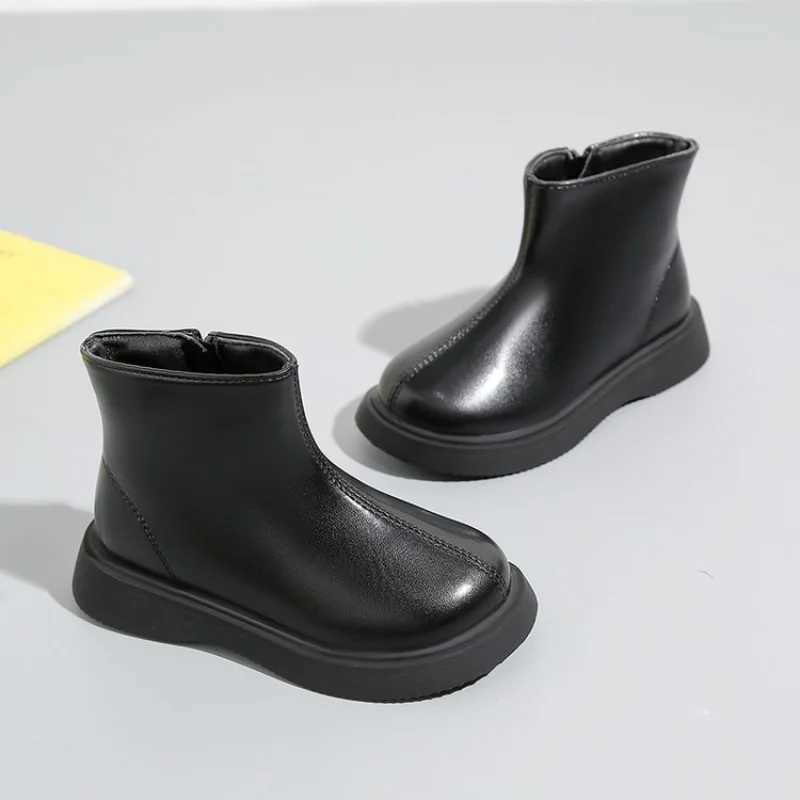 Childrens autumn boots fashionable round toe PU leather childrens single boots shoulder Versatile Spring girls ankle boots thick sole M241102