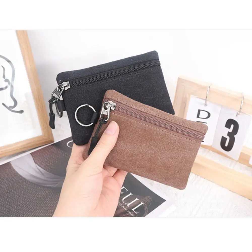 Canvas Mini Coin Wallet Bag Solid Color Zipper Key Bag Mey Pocket Purse Women Men Small Card Holder Change Coin PursesXJ241111