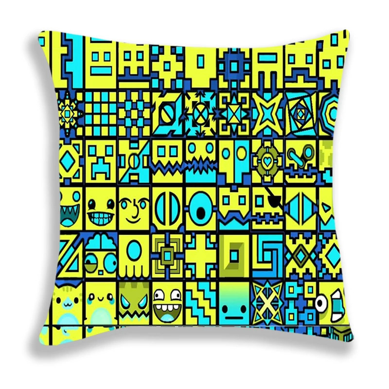 Angry Geometry Dash Print Pillow Case Cartoon Cushion Covers For Sofa Bed Home Decorative Kids Pillowcases 4545cm 240325