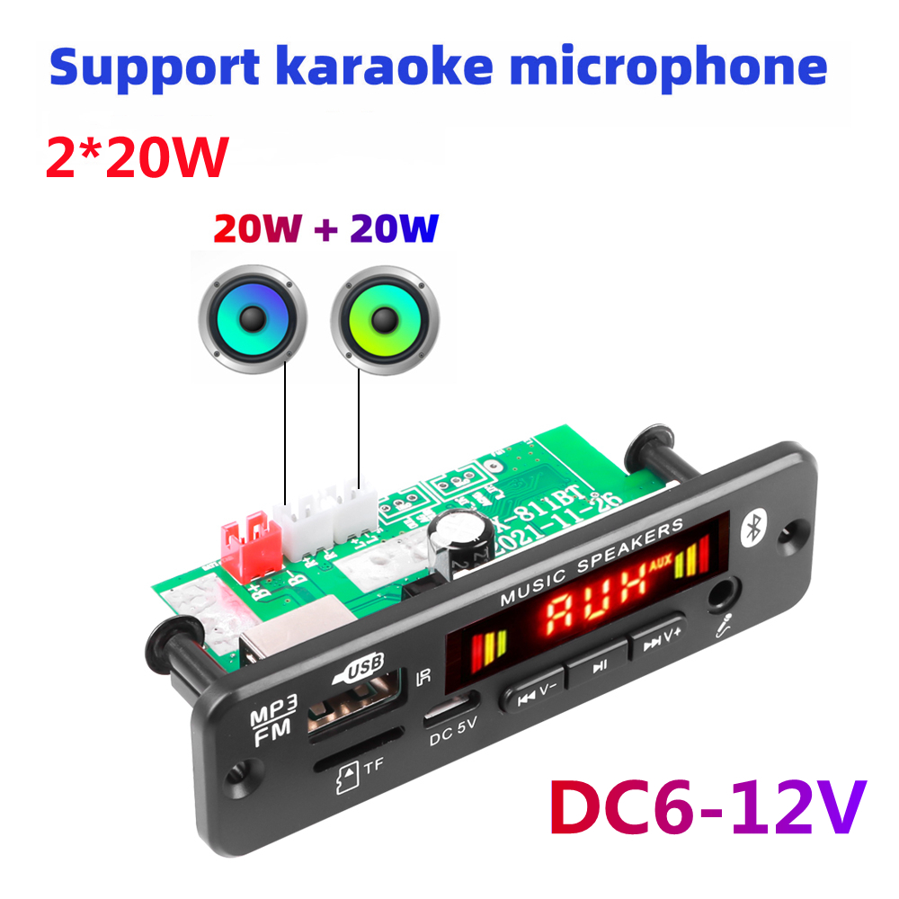 Kebidu Bluetooth Car Mp3 Player Handsfree Dc 5V 18V Mp3 Decoder Board 50W Amplifier Usb Recording Module Fm Aux Radio Speaker